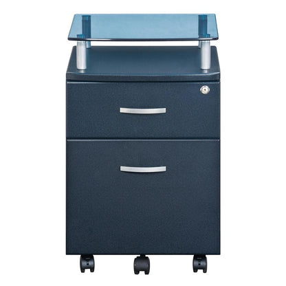 Rolling File Cabinet With Glass Top. Color: Graphite