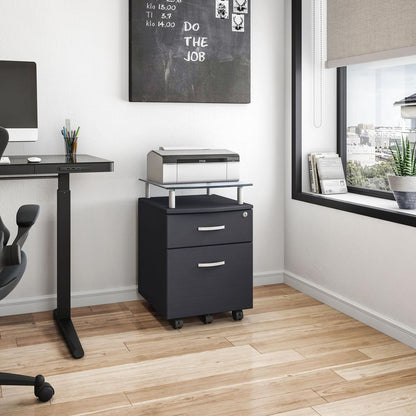 Rolling File Cabinet With Glass Top. Color: Graphite