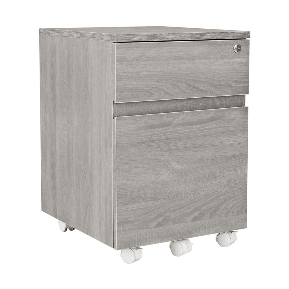 Rolling two Drawer Vertical Filing Cabinet with Lock and Storage, Grey