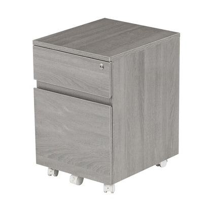 Rolling two Drawer Vertical Filing Cabinet with Lock and Storage, Grey