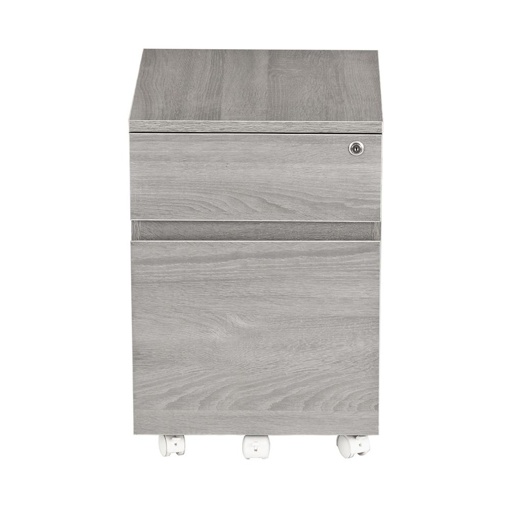 Rolling two Drawer Vertical Filing Cabinet with Lock and Storage, Grey