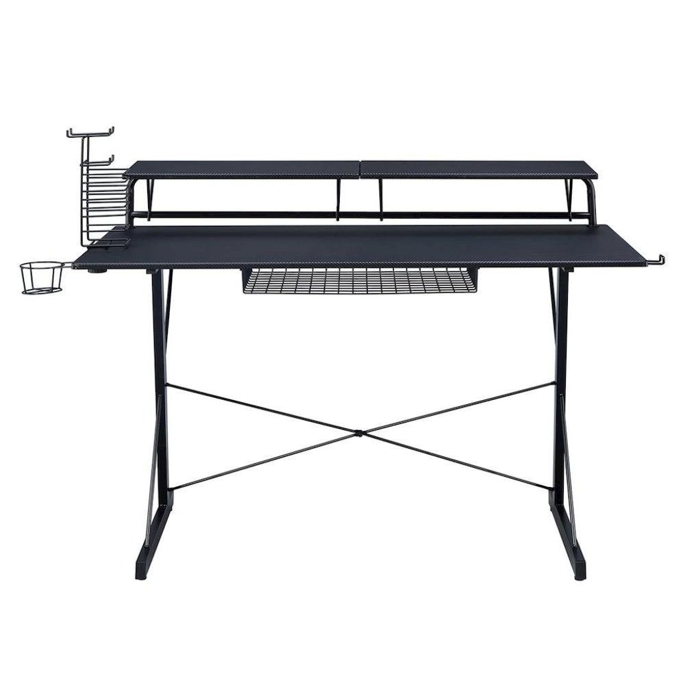 Black Gaming Table With Storage Tray, CD Rack, Cup Holder, For Game Room Use