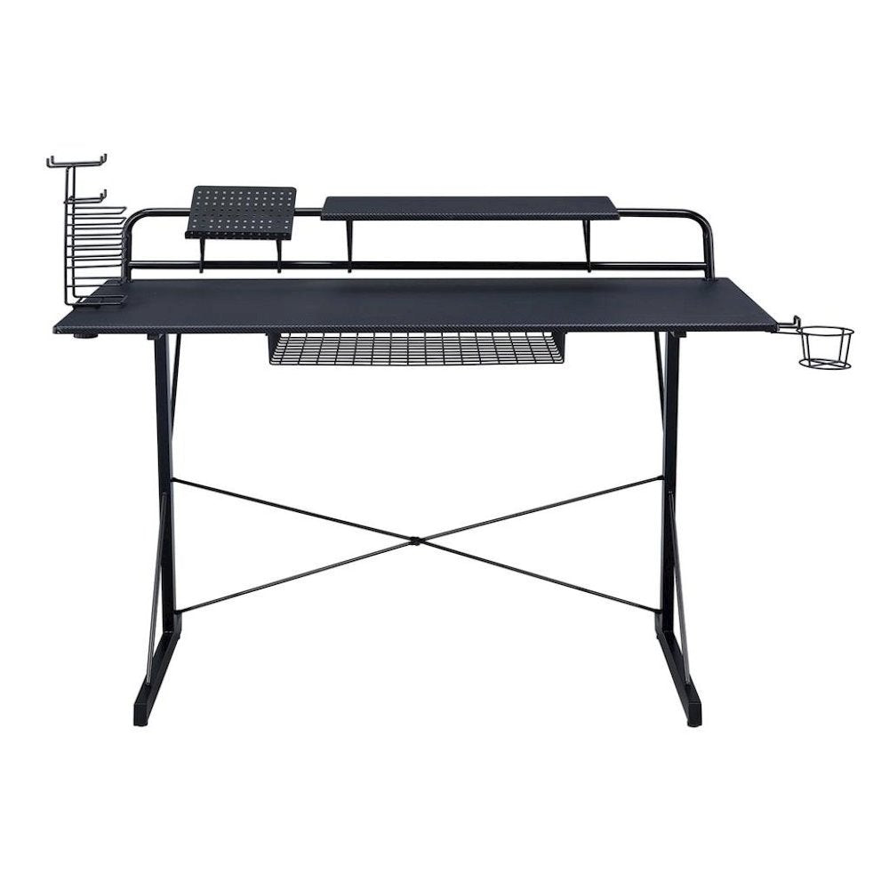 Black Gaming Table With Storage Tray, CD Rack, Cup Holder, For Game Room Use