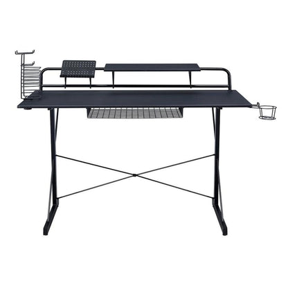 Black Gaming Table With Storage Tray, CD Rack, Cup Holder, For Game Room Use