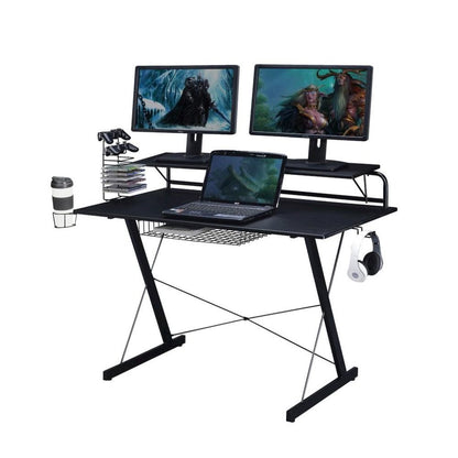 Black Gaming Table With Storage Tray, CD Rack, Cup Holder, For Game Room Use