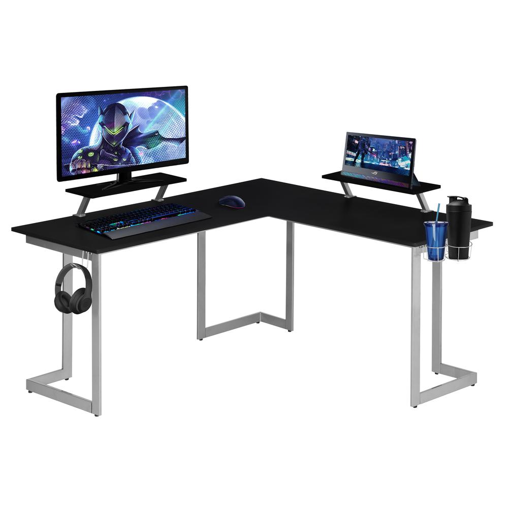 Techni Sport Warrior L-Shaped Gaming Desk, Black