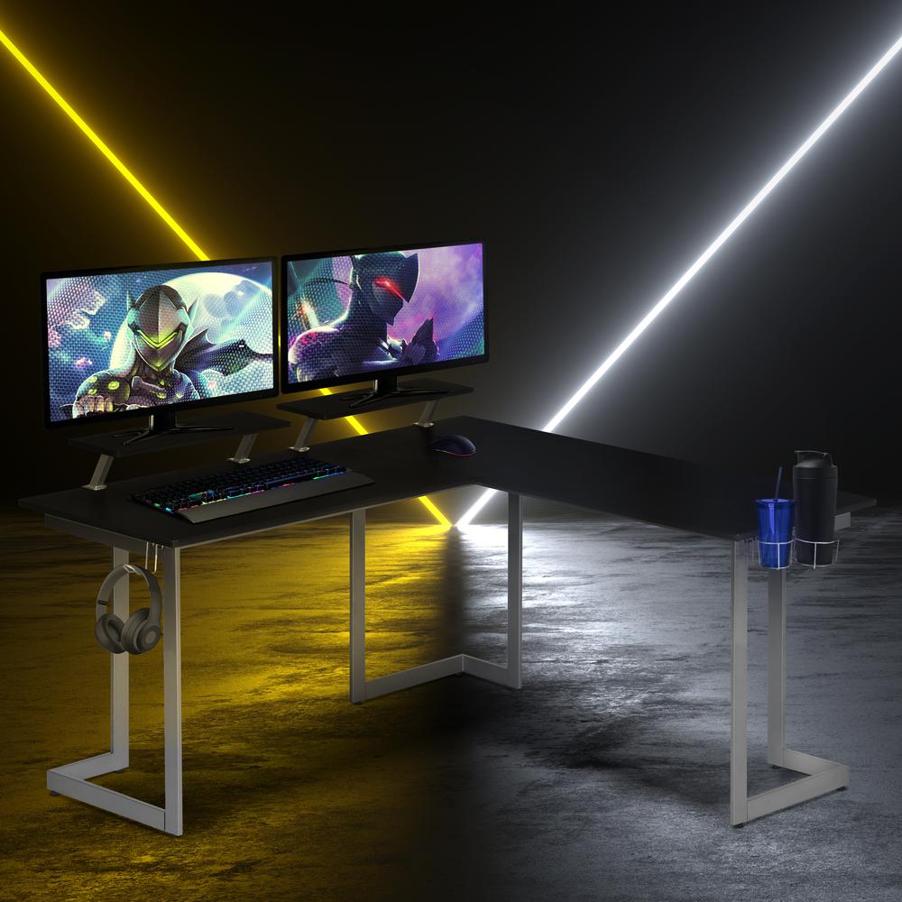 Techni Sport Warrior L-Shaped Gaming Desk, Black