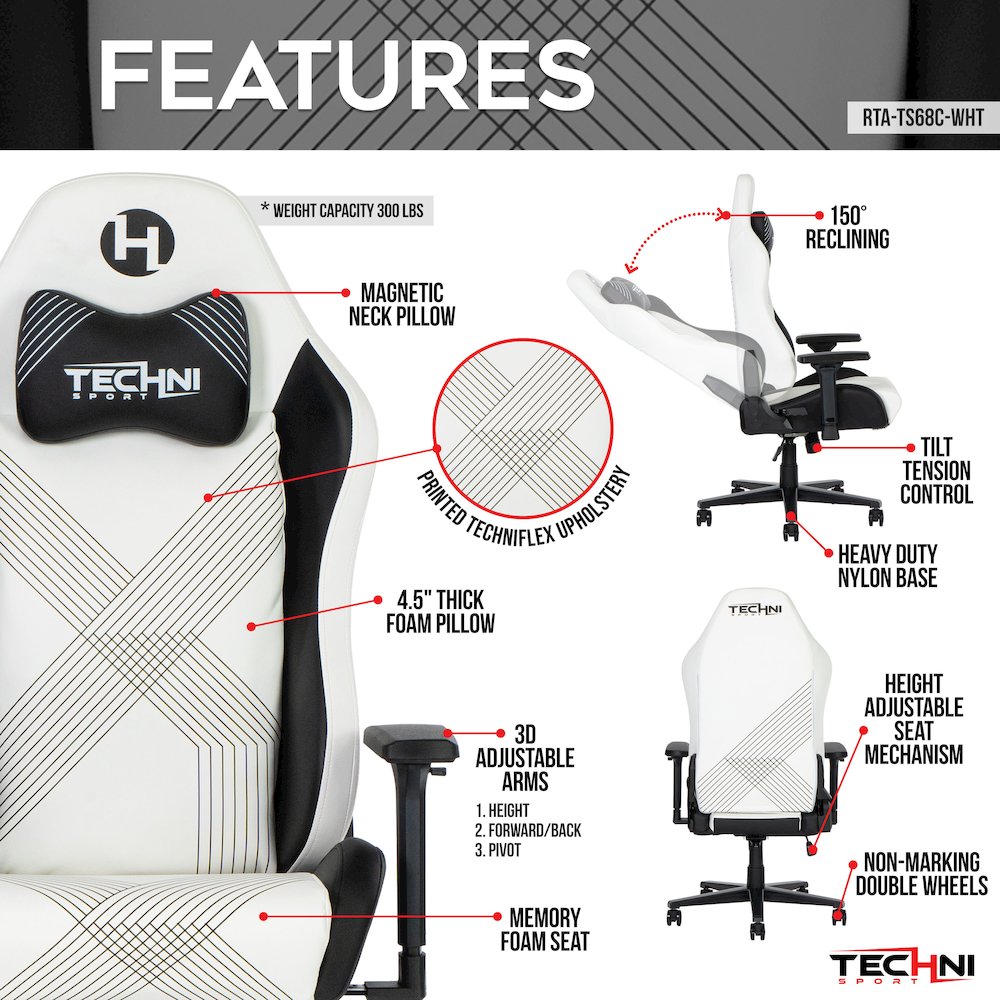 Techni Sport Comfort Edge White Gaming Chair
