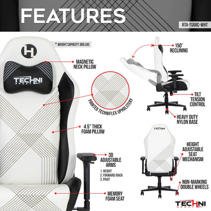 Techni Sport Comfort Edge White Gaming Chair