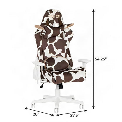 Bison Office Gaming Chair with Memory Foam Seat and Cow Headrest, Brown