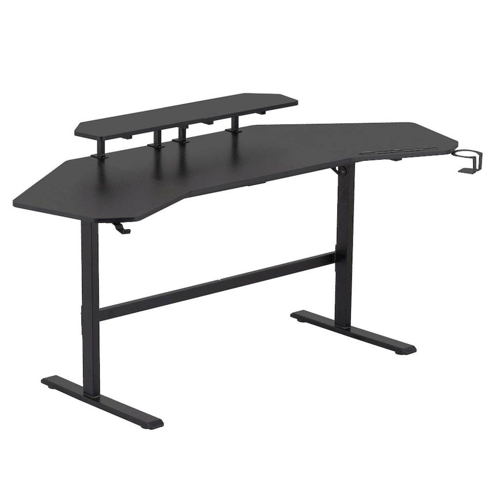 Black Gaming Desk with Wheels, Adjustable PC Desk Table for Gamers