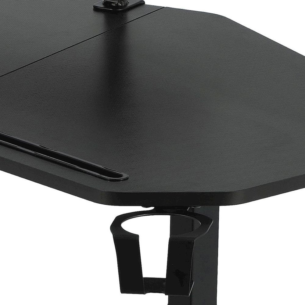 Black Gaming Desk with Wheels, Adjustable PC Desk Table for Gamers