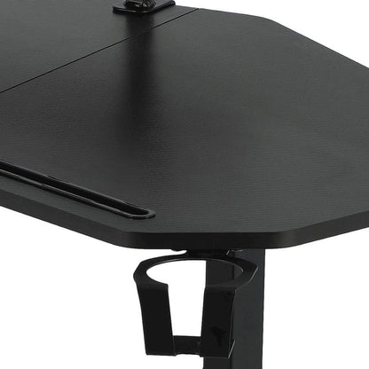 Black Gaming Desk with Wheels, Adjustable PC Desk Table for Gamers