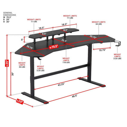 Black Gaming Desk with Wheels, Adjustable PC Desk Table for Gamers