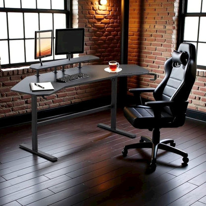 Black Gaming Desk with Wheels, Adjustable PC Desk Table for Gamers