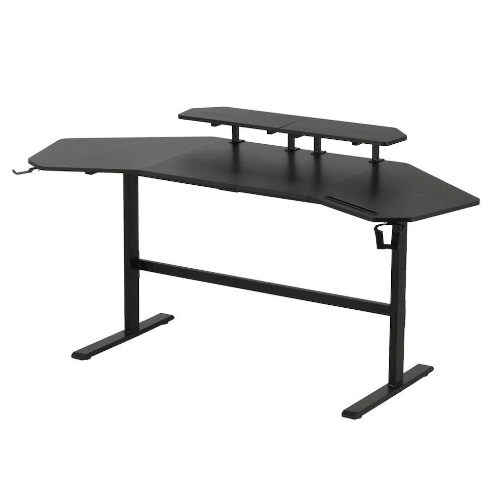 Black Gaming Desk with Wheels, Adjustable PC Desk Table for Gamers