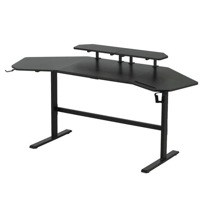 Black Gaming Desk with Wheels, Adjustable PC Desk Table for Gamers