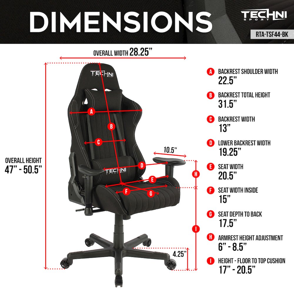 Fabric Ergonomic High Back Racer Style PC Gaming Chair, Black