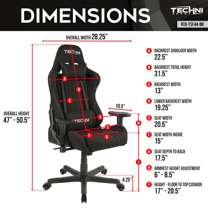 Fabric Ergonomic High Back Racer Style PC Gaming Chair, Black
