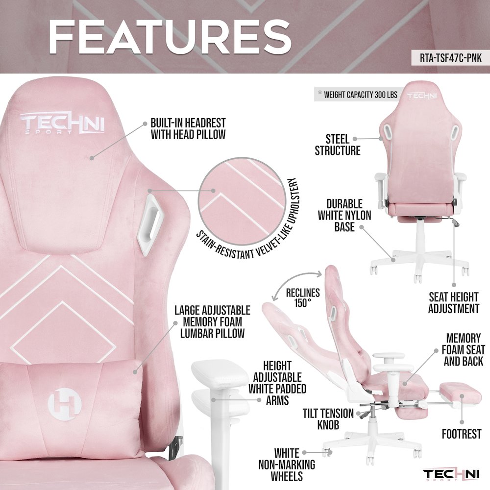 Velvet Gaming Chair - Pink