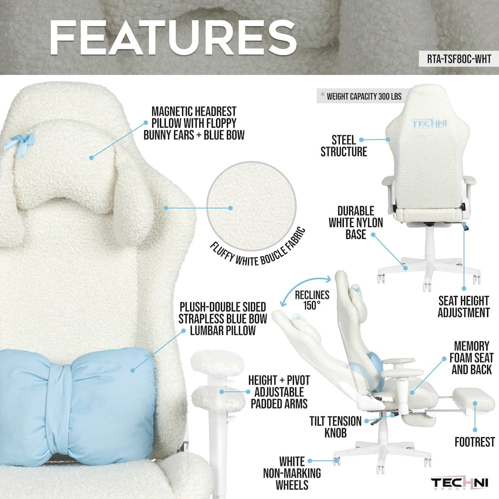 White Bunny Gaming Chair with Footrest