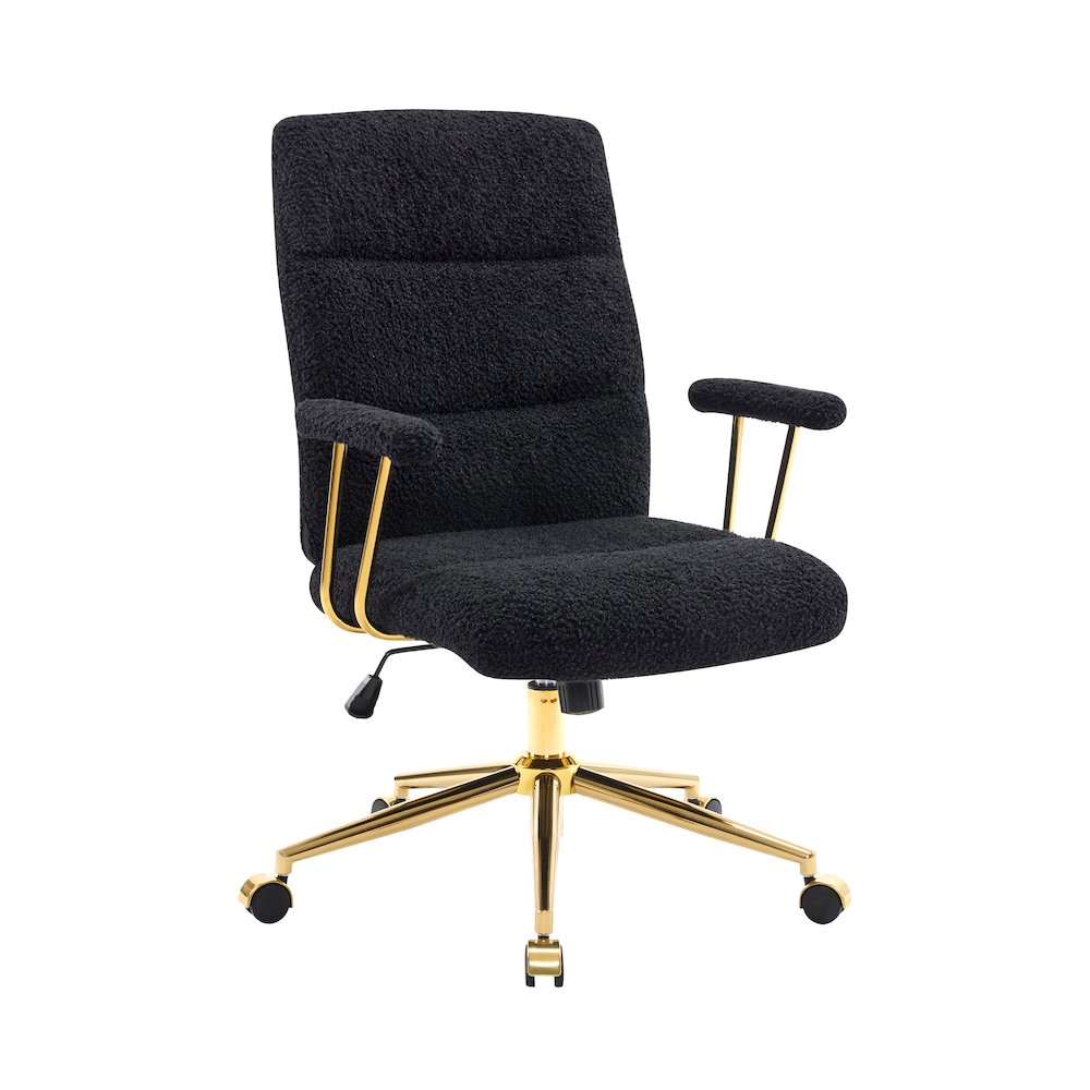 Textured Boucle Fabric Black and Gold Office Chair