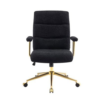 Textured Boucle Fabric Black and Gold Office Chair
