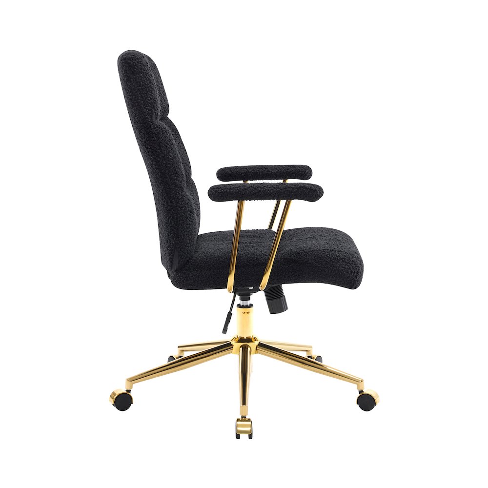 Textured Boucle Fabric Black and Gold Office Chair