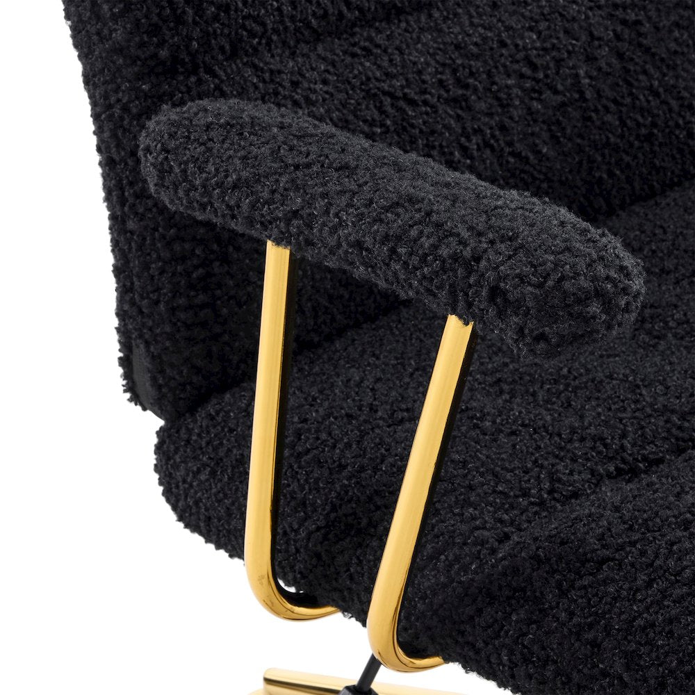 Textured Boucle Fabric Black and Gold Office Chair