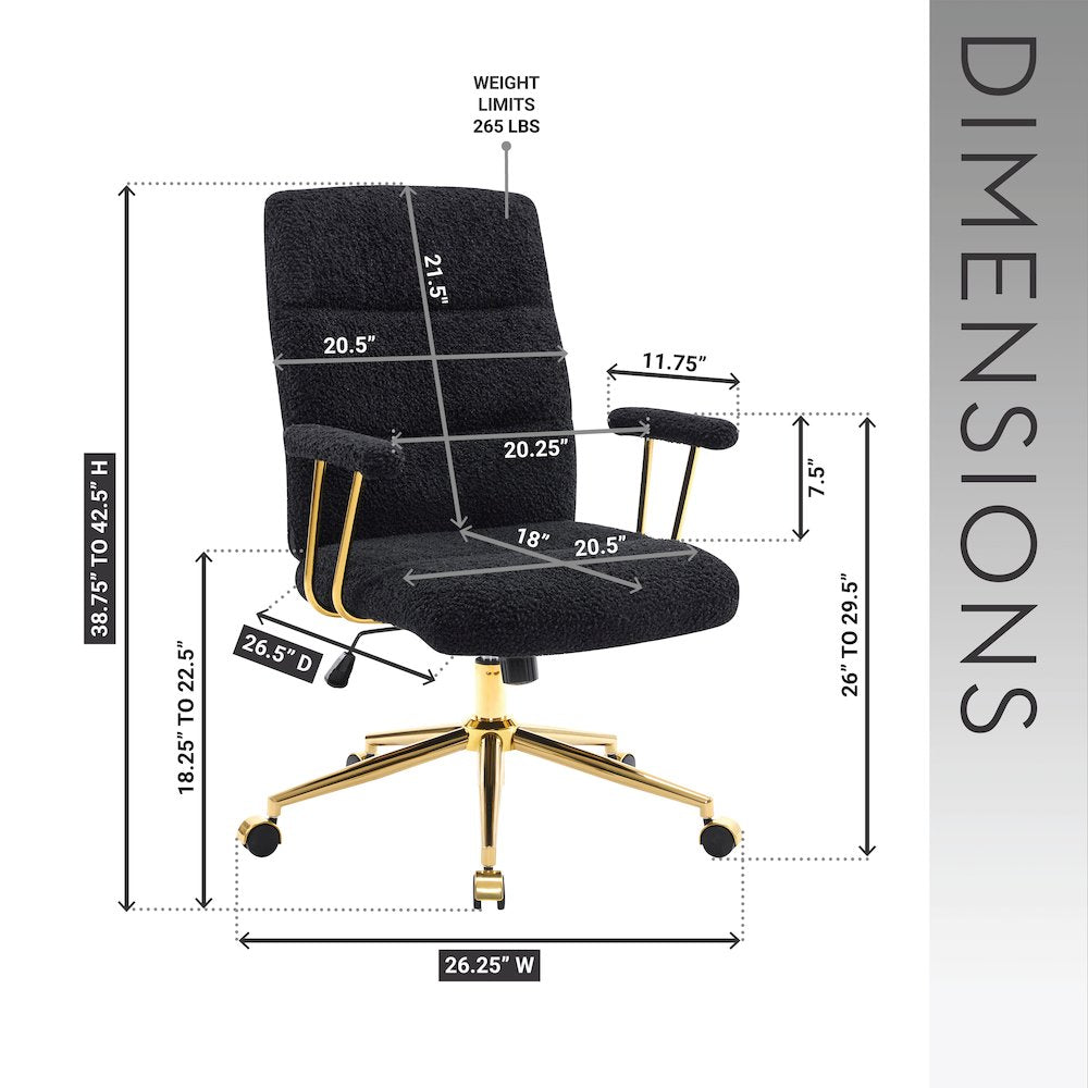 Textured Boucle Fabric Black and Gold Office Chair