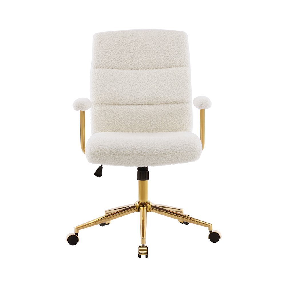 Textured Boucle Fabric White and Gold Office Chair