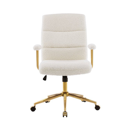 Textured Boucle Fabric White and Gold Office Chair