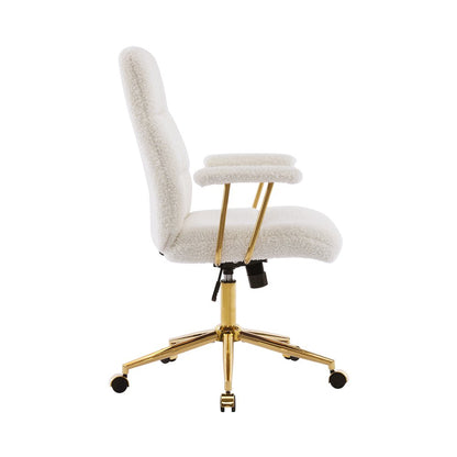 Textured Boucle Fabric White and Gold Office Chair