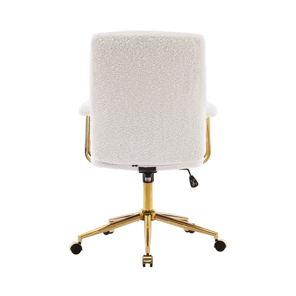 Textured Boucle Fabric White and Gold Office Chair