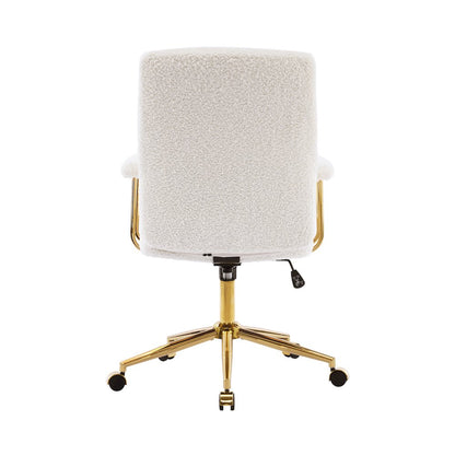 Textured Boucle Fabric White and Gold Office Chair
