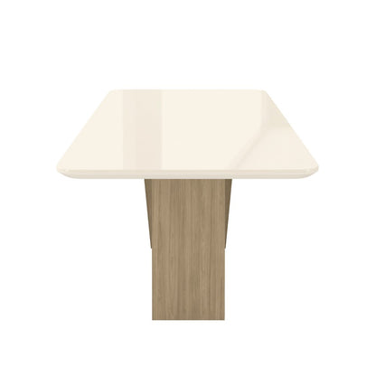 6 Seater Dining Table with Painted Glass Top &  Elegant Wooden Base