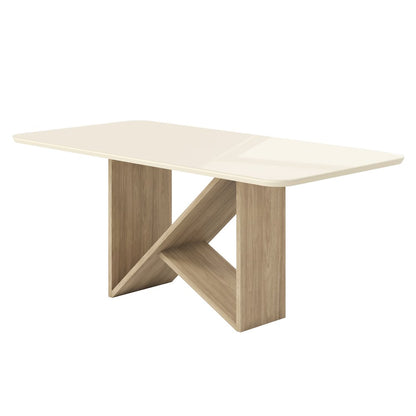 6 Seater Dining Table with Painted Glass Top &  Elegant Wooden Base
