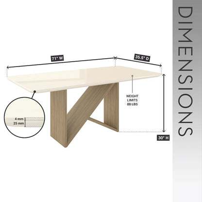 6 Seater Dining Table with Painted Glass Top &  Elegant Wooden Base