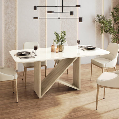 6 Seater Dining Table with Painted Glass Top &  Elegant Wooden Base