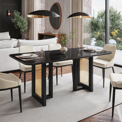 Modern 6 Seater Dining Table with Gold Accents, Black & Gold