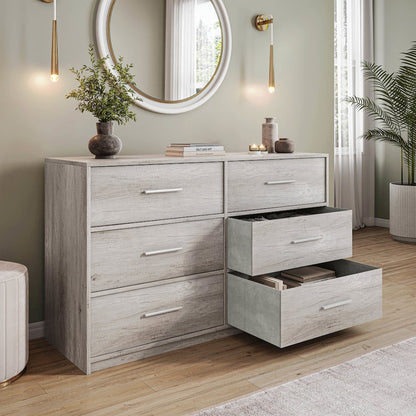 6-Drawer Dresser with Large Fabric Drawers, Grey