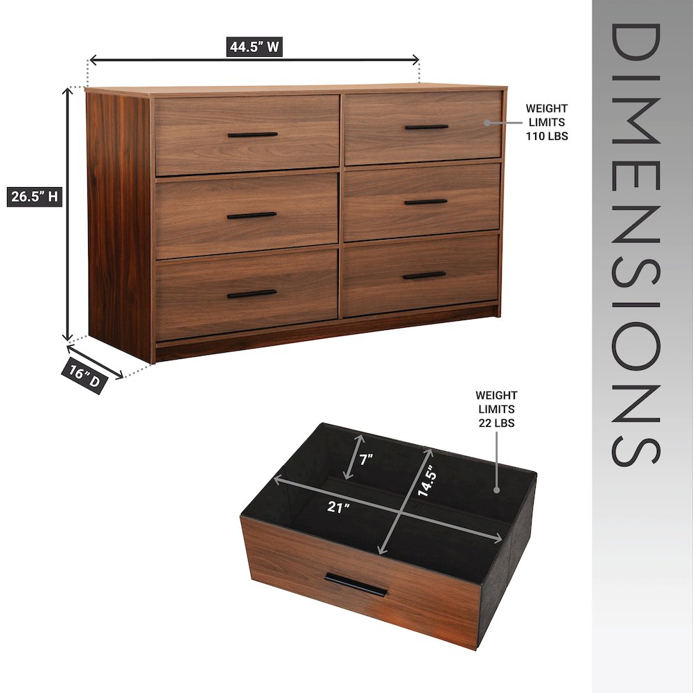 6-Drawer Dresser with Large Fabric Drawers, Walnut