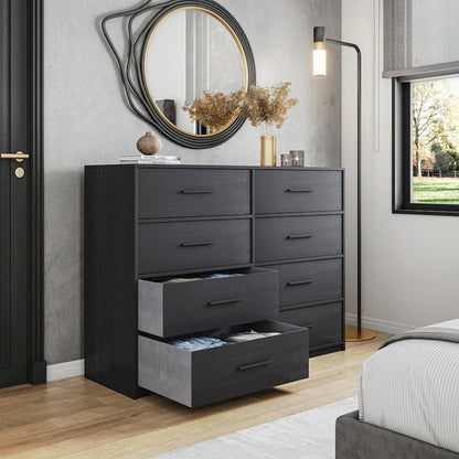 8-Drawer Dresser with Large Fabric Drawers, Black