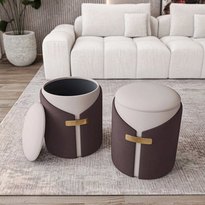 Two-Toned Ottoman with Storage or Vanity Stool, Brown