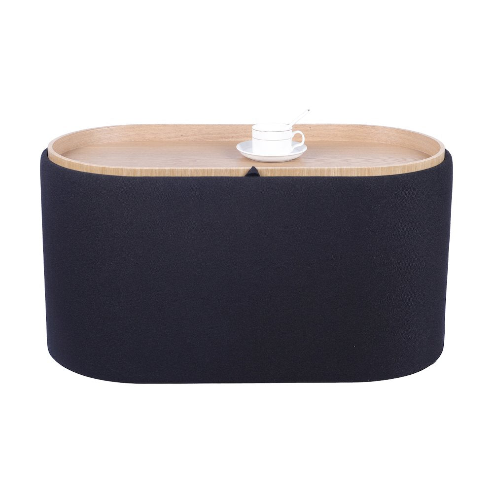 Storage Ottoman with Reversible Wooden Tray Top, Black
