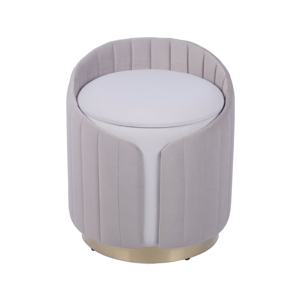 Two-Toned Ottoman with Storage or Vanity Stool, Taupe
