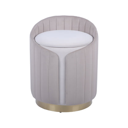 Two-Toned Ottoman with Storage or Vanity Stool, Taupe
