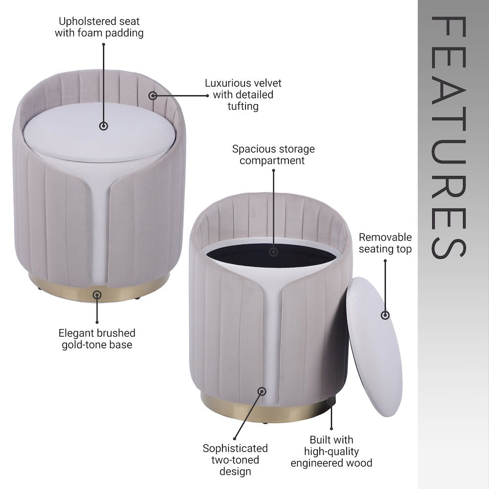 Two-Toned Ottoman with Storage or Vanity Stool, Taupe