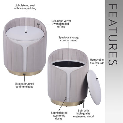 Two-Toned Ottoman with Storage or Vanity Stool, Taupe