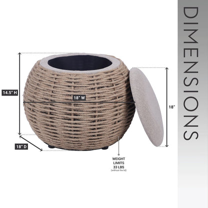 Natural Woven Ottoman with Storage, Brown